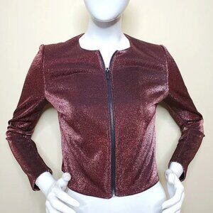 Tahari Women's Bronze Shine Metallic Full Zip Cropped Jacket SZ XS